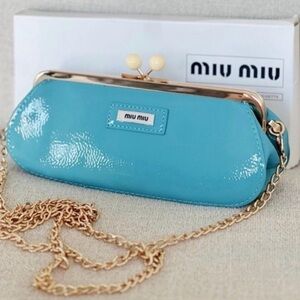 GWP-  Turquoise Patent Leather Clutch with Gold Chain